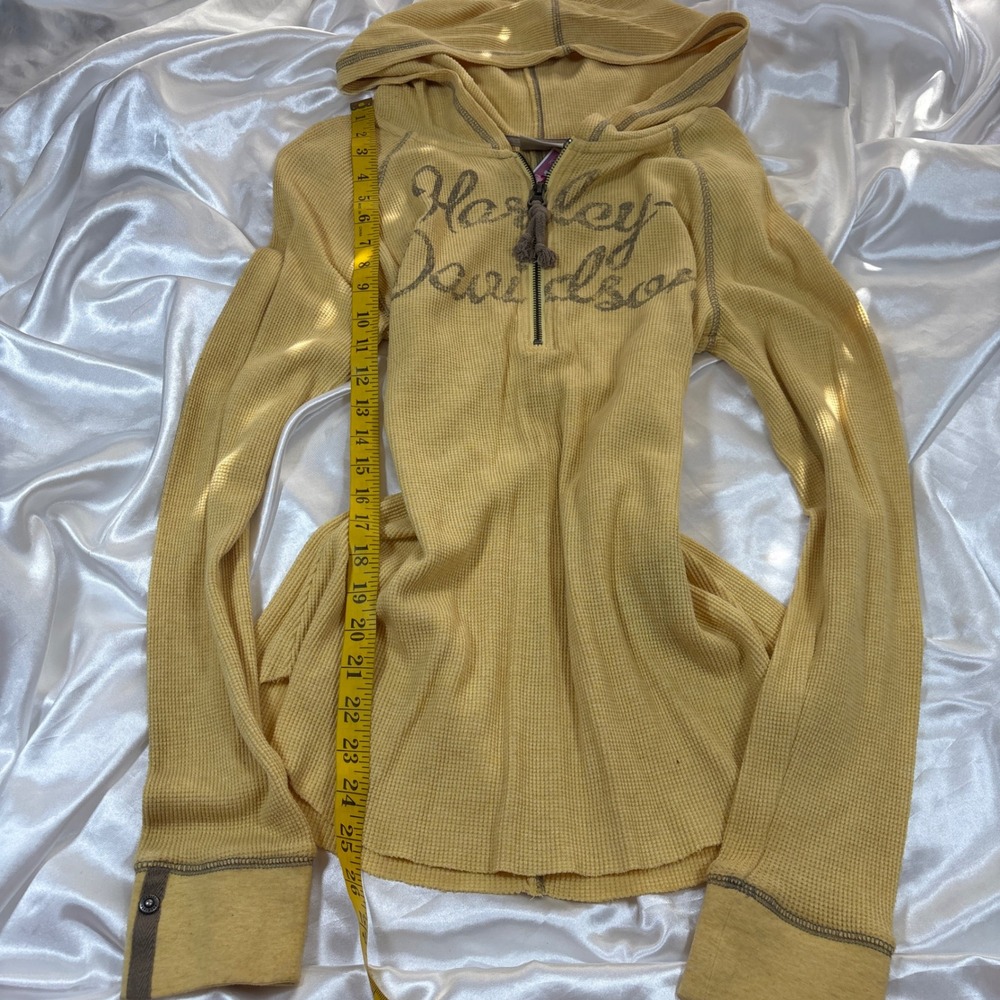 y2k Harley Davidson Hoodie Yellow Excellent Waffle Kn… - Gem